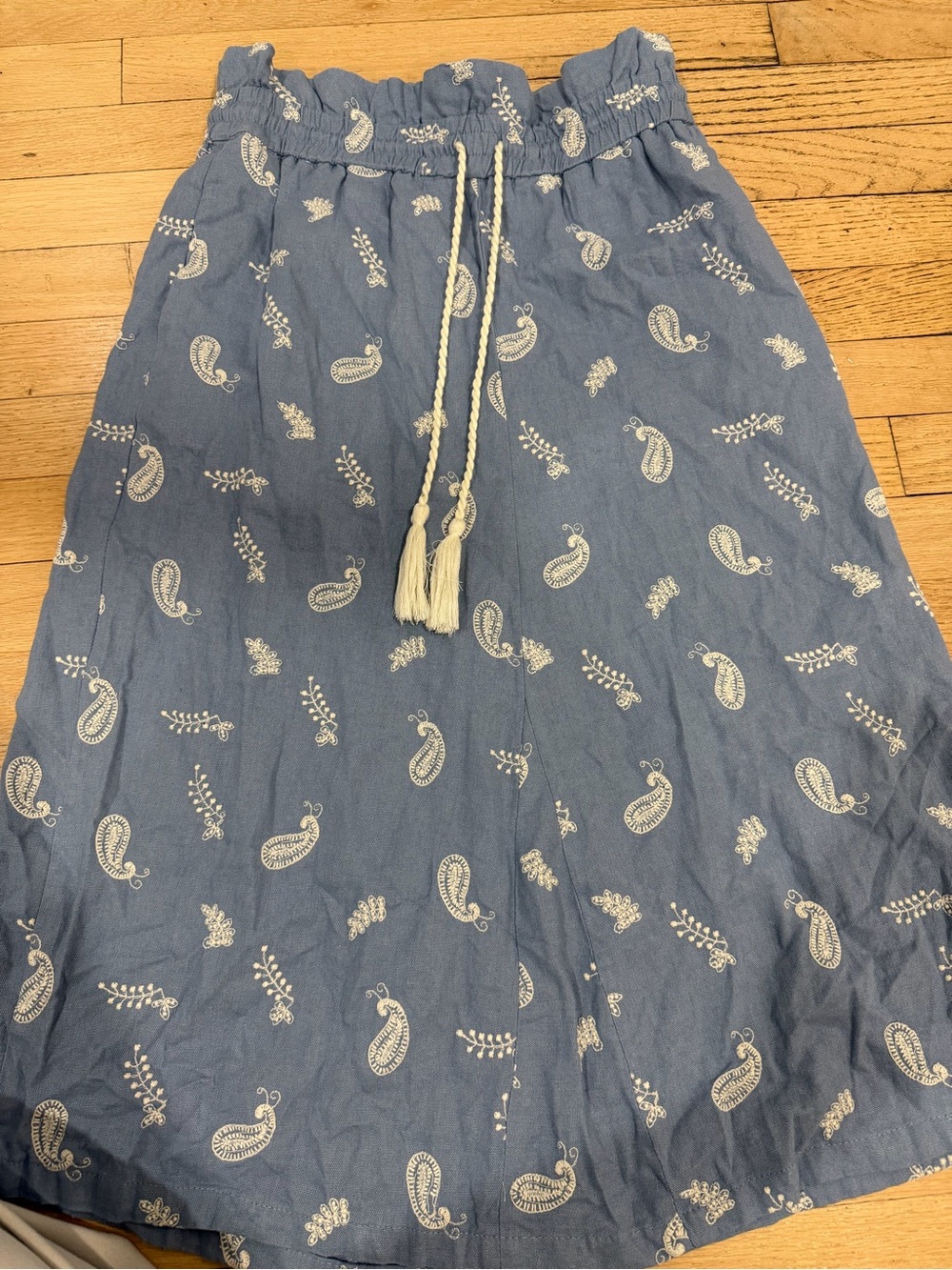 House of Harlow 1960 Blue Paisley Midi Skirt with Tassel Drawstring
